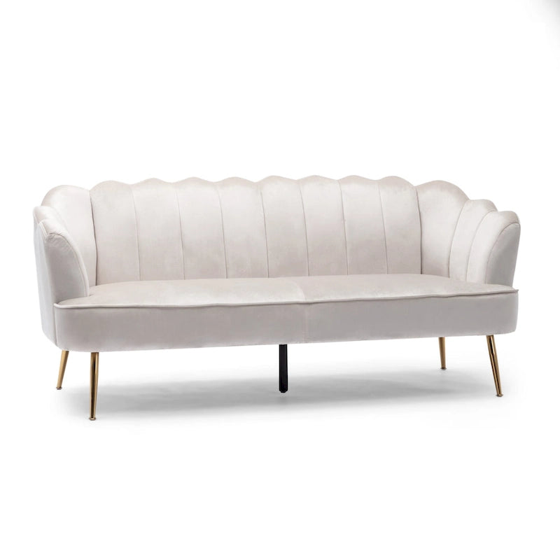 Magnifique canapé 3 places en velours en forme de coquille — 76,25" L x 29,25" l x 33,50" H