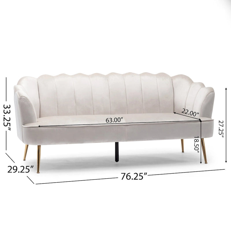 Magnifique canapé 3 places en velours en forme de coquille — 76,25" L x 29,25" l x 33,50" H