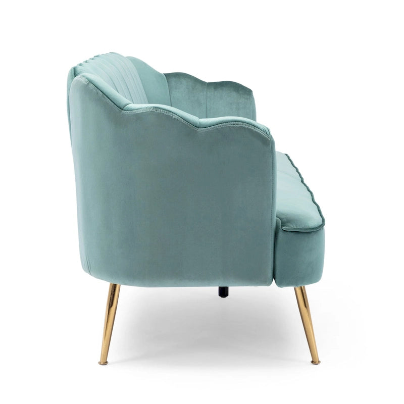 Magnifique canapé 3 places en velours en forme de coquille — 76,25" L x 29,25" l x 33,50" H