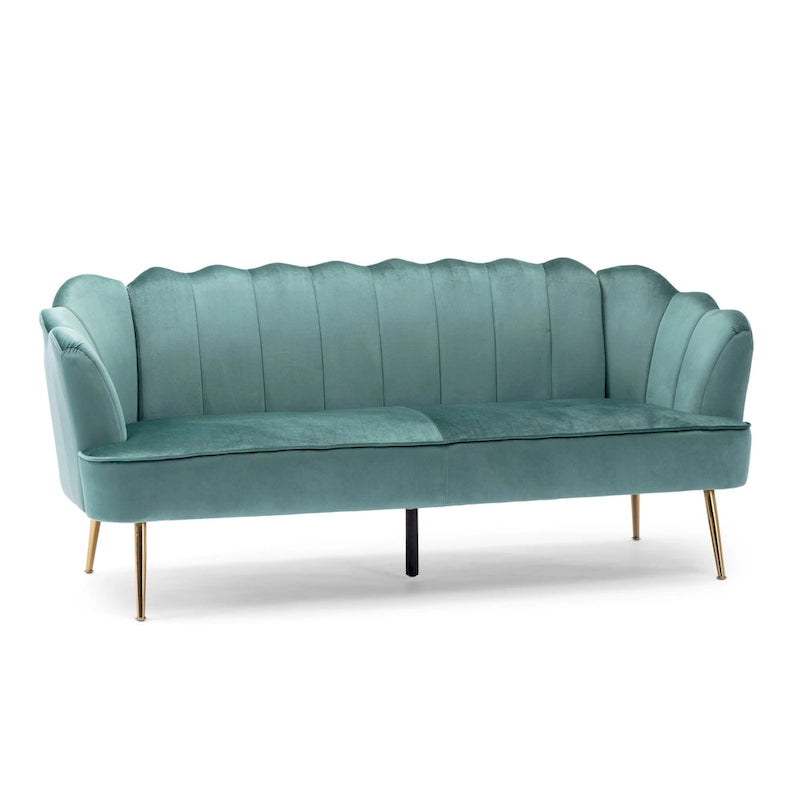 Magnifique canapé 3 places en velours en forme de coquille — 76,25" L x 29,25" l x 33,50" H