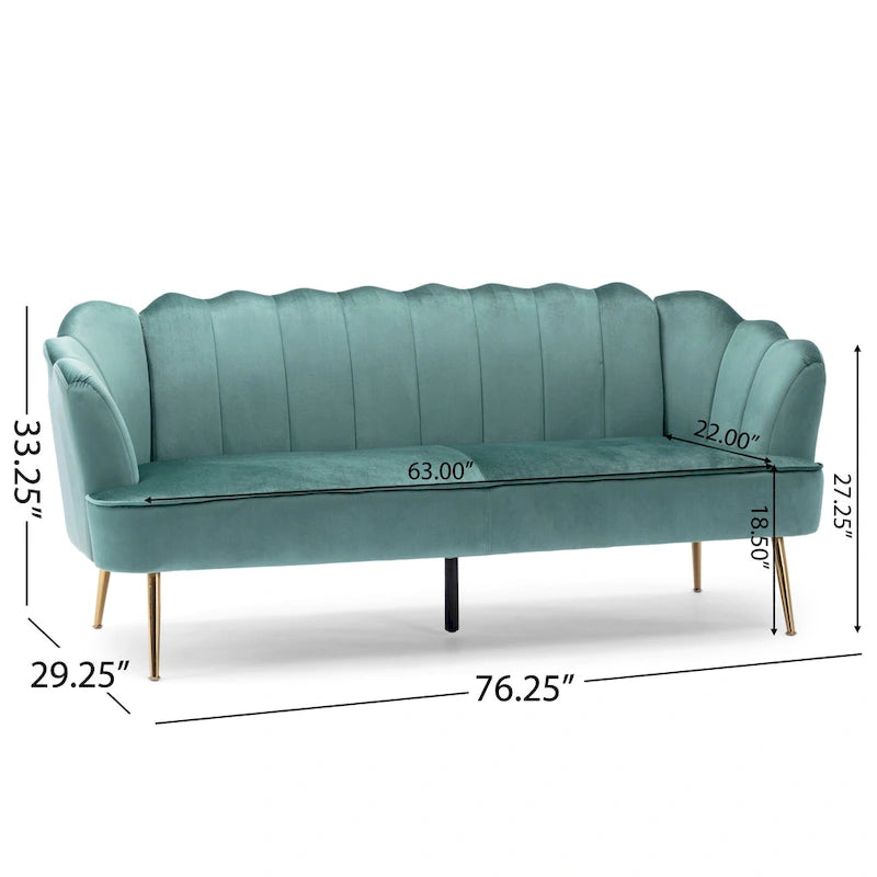 Magnifique canapé 3 places en velours en forme de coquille — 76,25" L x 29,25" l x 33,50" H