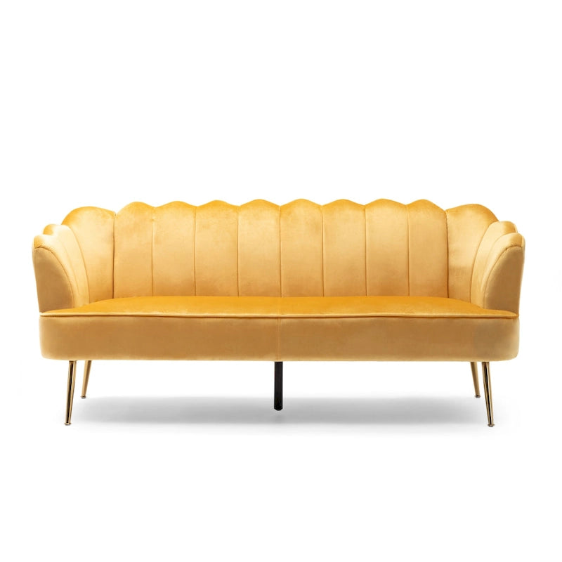 Magnifique canapé 3 places en velours en forme de coquille — 76,25" L x 29,25" l x 33,50" H