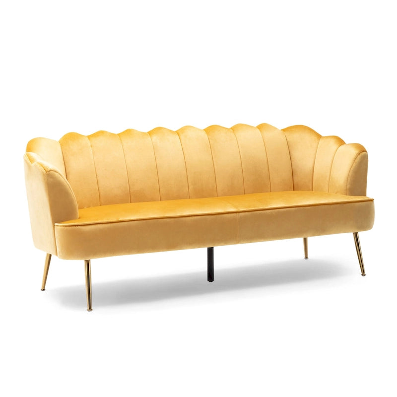 Magnifique canapé 3 places en velours en forme de coquille — 76,25" L x 29,25" l x 33,50" H