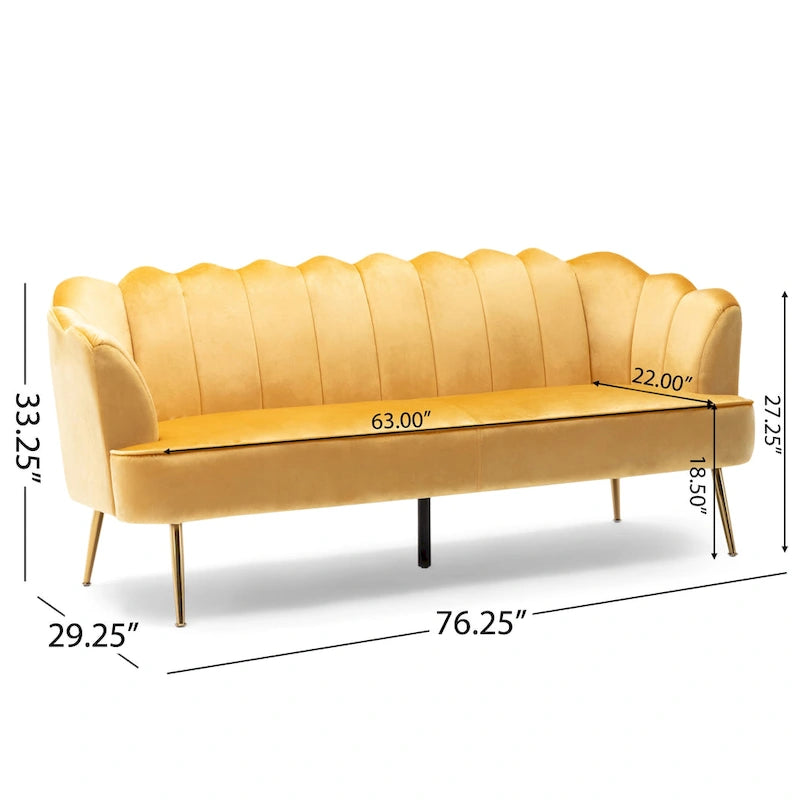 Magnifique canapé 3 places en velours en forme de coquille — 76,25" L x 29,25" l x 33,50" H
