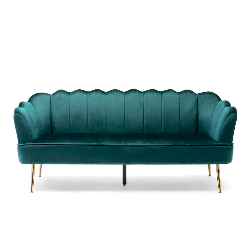 Magnifique canapé 3 places en velours en forme de coquille — 76,25" L x 29,25" l x 33,50" H