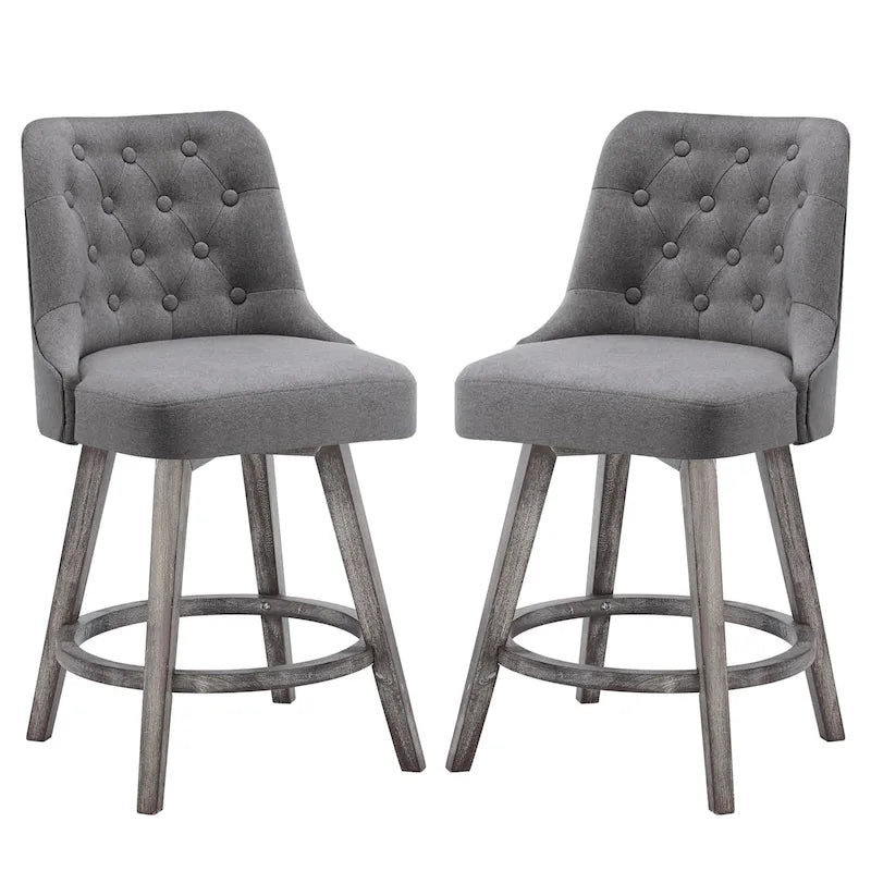 Tabourets de bar pivotants capitonnés avec pieds façon bois — Lot de 2