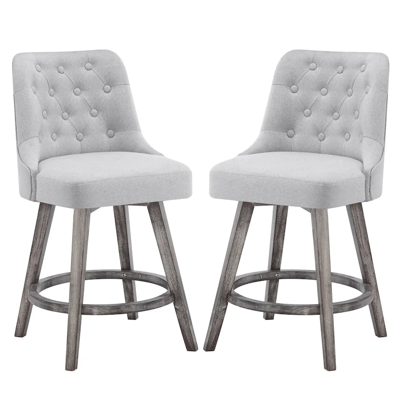 Tabourets de bar pivotants capitonnés avec pieds façon bois — Lot de 2