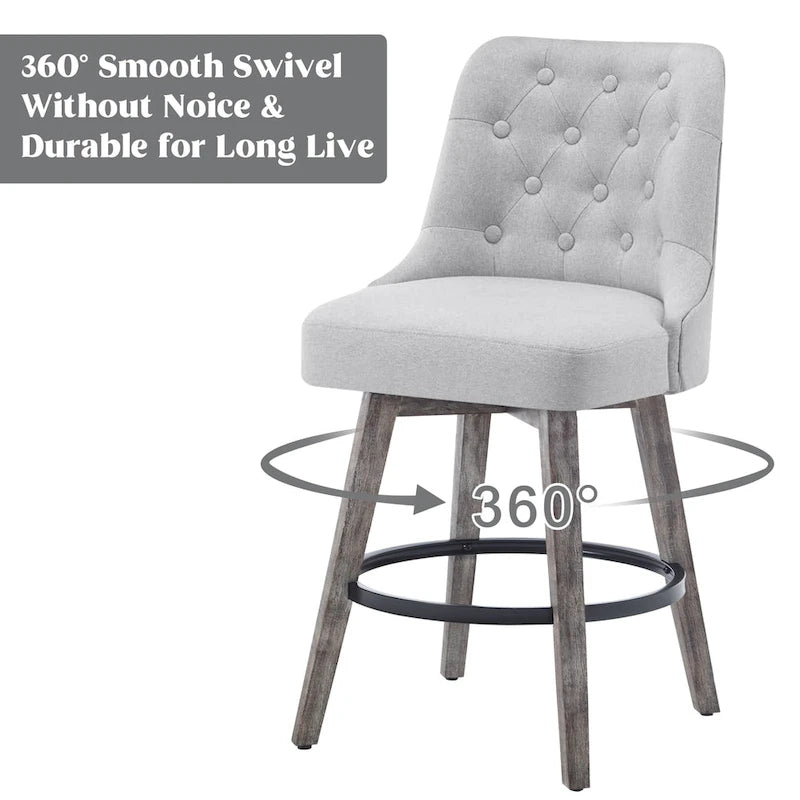 Tabourets de bar pivotants capitonnés avec pieds façon bois — Lot de 2