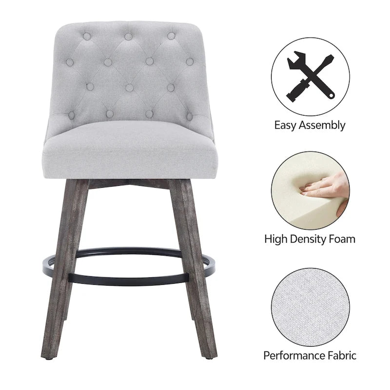 Tabourets de bar pivotants capitonnés avec pieds façon bois — Lot de 2