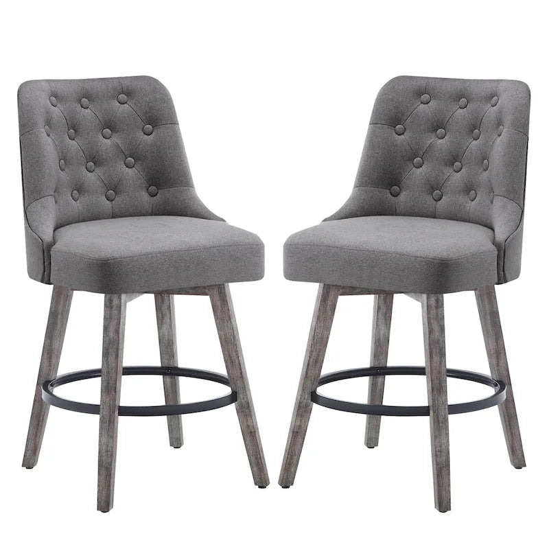Tabourets de bar pivotants capitonnés avec pieds façon bois — Lot de 2