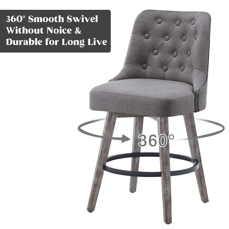 Tabourets de bar pivotants capitonnés avec pieds façon bois — Lot de 2