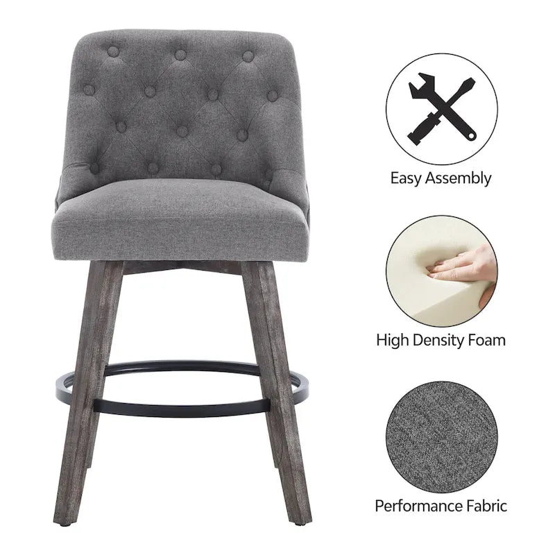 Tabourets de bar pivotants capitonnés avec pieds façon bois — Lot de 2