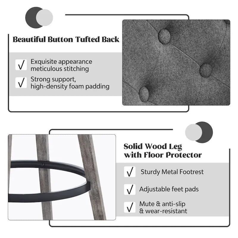 Tabourets de bar pivotants capitonnés avec pieds façon bois — Lot de 2