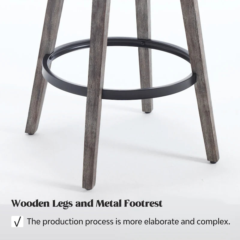 Tabourets de bar pivotants capitonnés avec pieds façon bois — Lot de 2