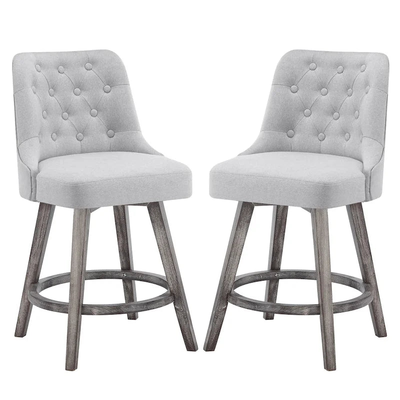 Tabourets de bar pivotants capitonnés avec pieds façon bois — Lot de 2