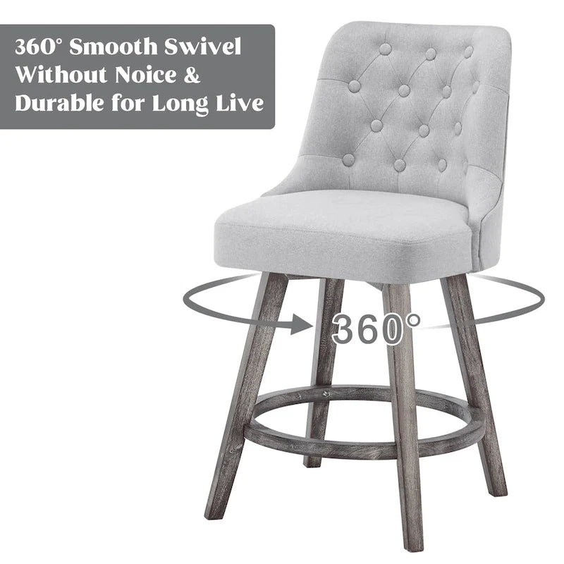 Tabourets de bar pivotants capitonnés avec pieds façon bois — Lot de 2