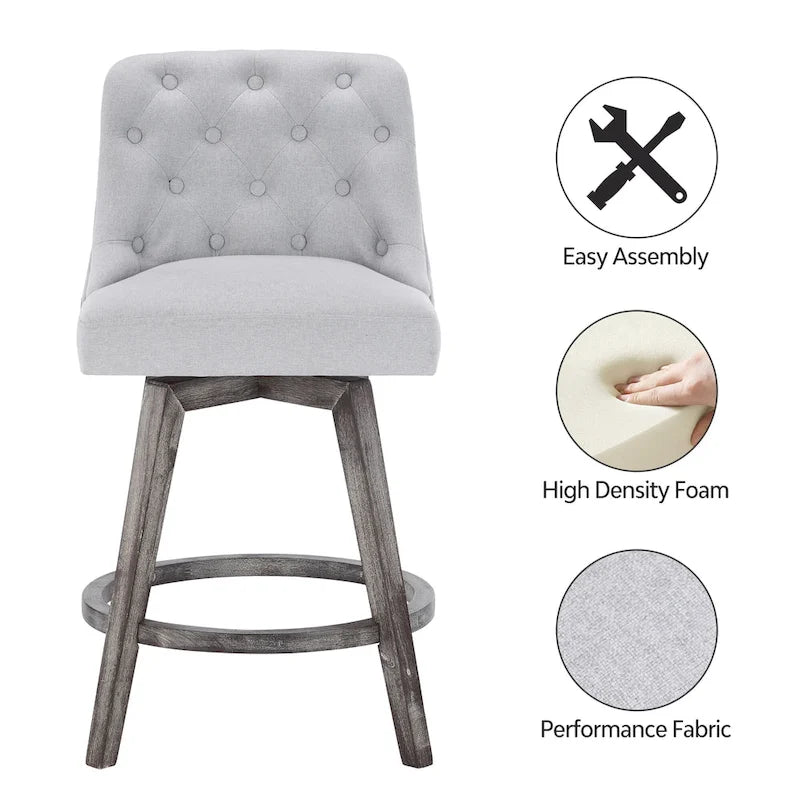 Tabourets de bar pivotants capitonnés avec pieds façon bois — Lot de 2