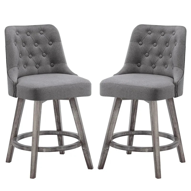 Tabourets de bar pivotants capitonnés avec pieds façon bois — Lot de 2