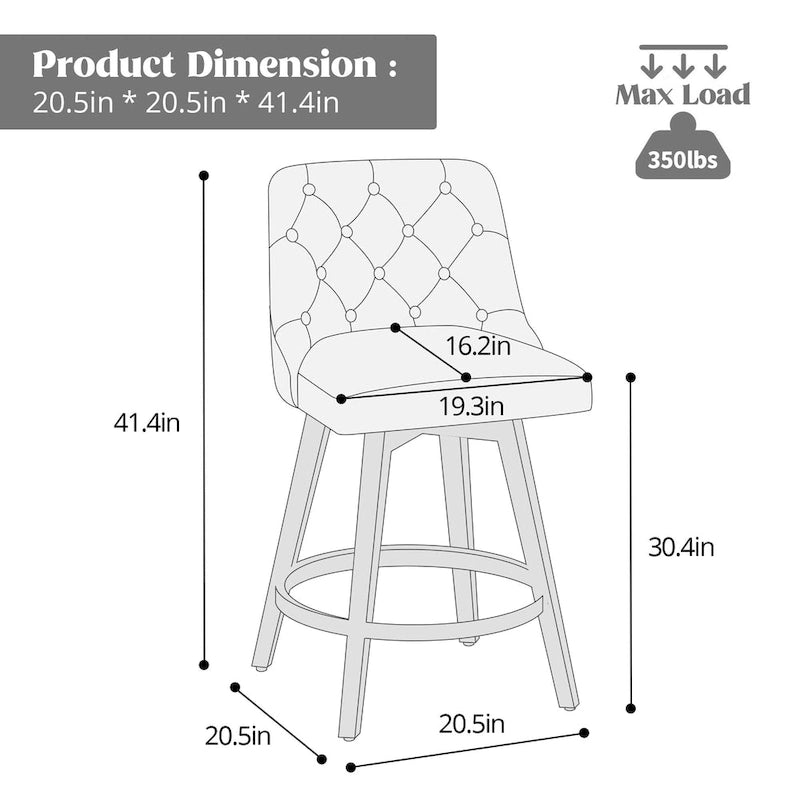 Tabourets de bar pivotants capitonnés avec pieds façon bois — Lot de 2