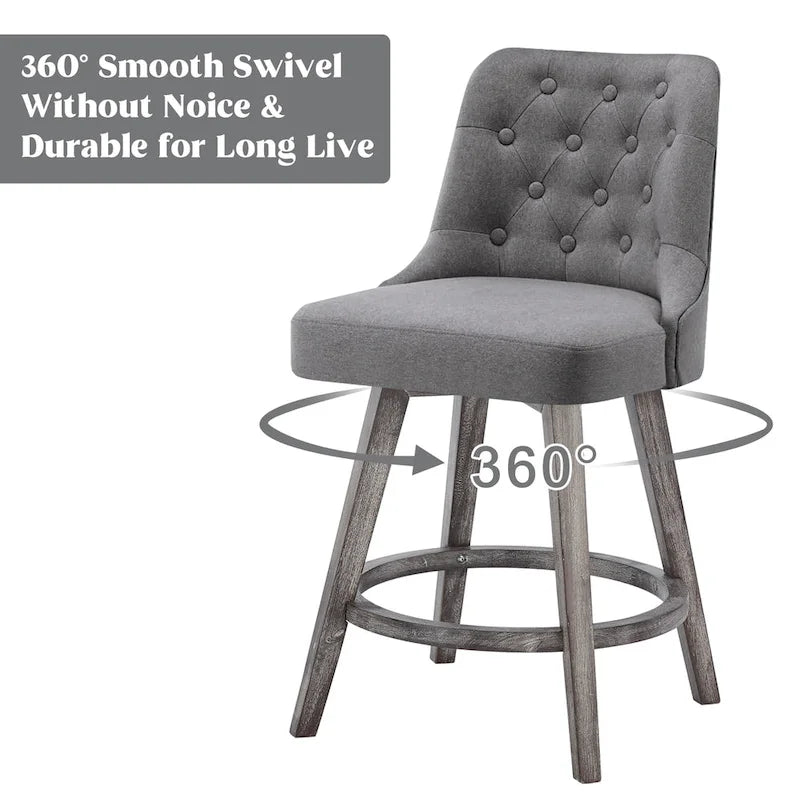 Tabourets de bar pivotants capitonnés avec pieds façon bois — Lot de 2
