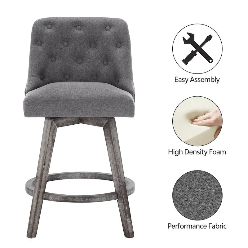 Tabourets de bar pivotants capitonnés avec pieds façon bois — Lot de 2
