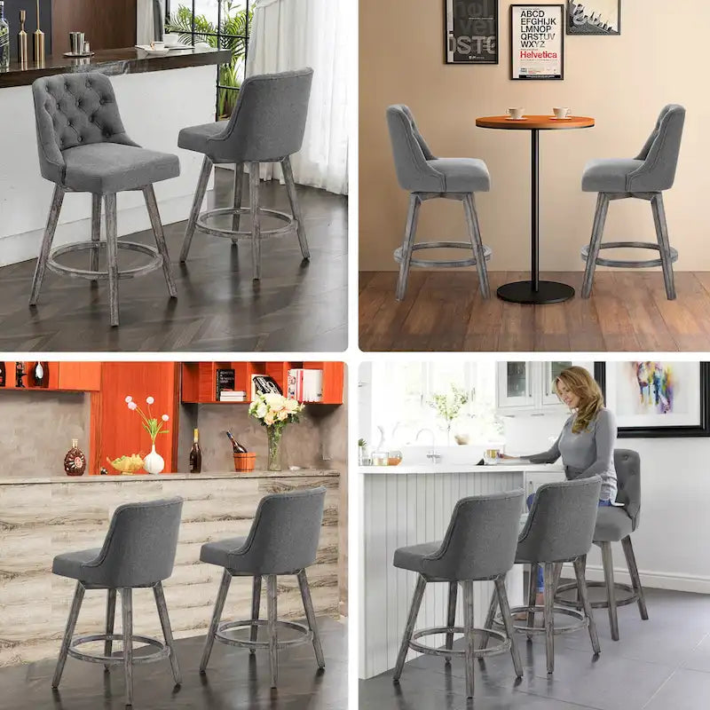 Tabourets de bar pivotants capitonnés avec pieds façon bois — Lot de 2