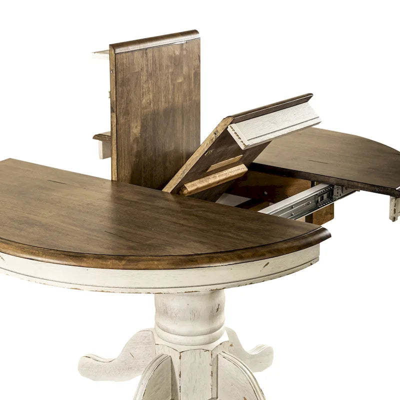 Ensemble de salle à manger double piedestal miel et blanc antique
