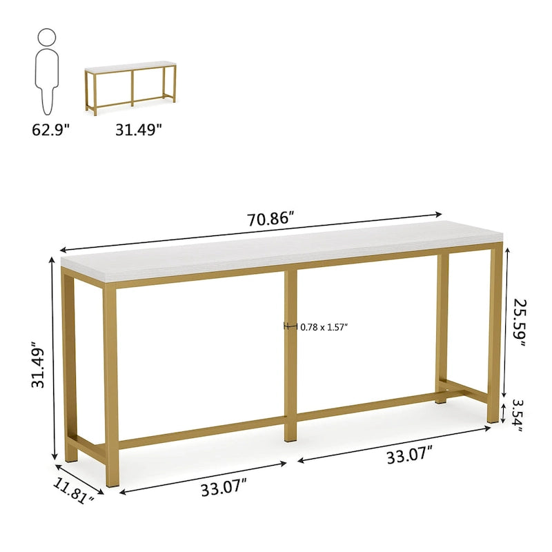 Console extra longue de 180 cm pour canapé, table d'entrée étroite