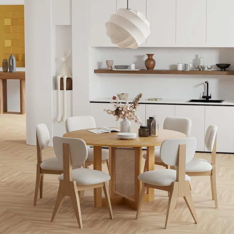 Table à manger ronde en bois massif de 52 pouces pour 6 personnes de style nordique - 52*30