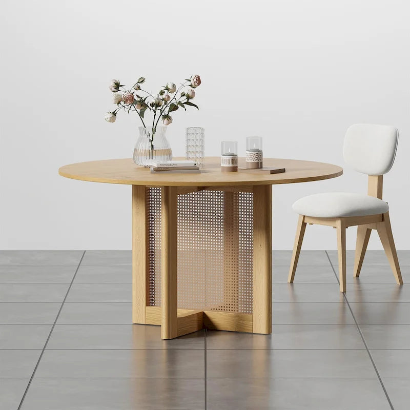 Table à manger ronde en bois massif de 52 pouces pour 6 personnes de style nordique - 52*30