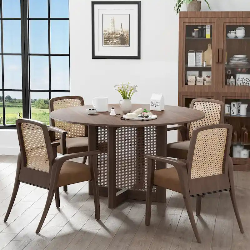 Table à manger ronde en bois massif de 52 pouces pour 6 personnes de style nordique - 52*30