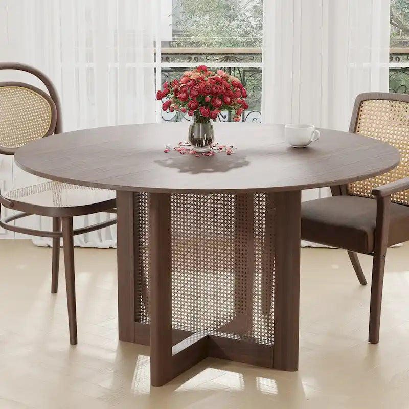 Table à manger ronde en bois massif de 52 pouces pour 6 personnes de style nordique - 52*30