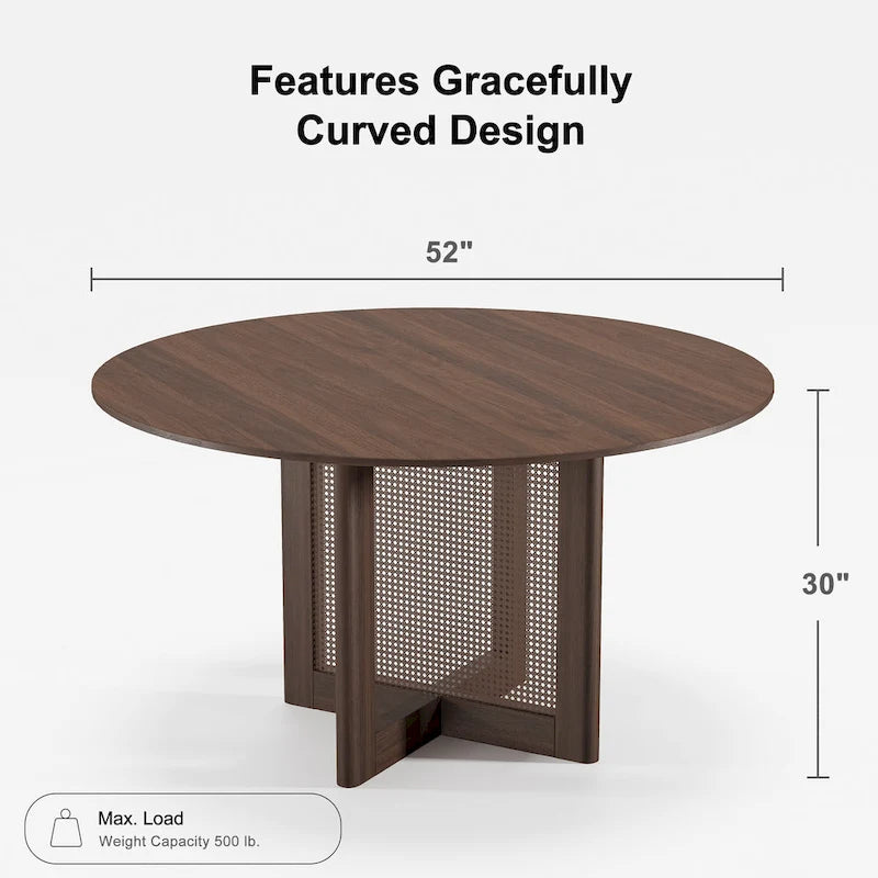Table à manger ronde en bois massif de 52 pouces pour 6 personnes de style nordique - 52*30