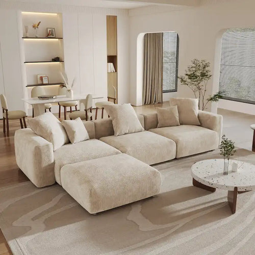 141,73 Canapé sectionnel modulaire réversible en velours côtelé, grand, en forme de L avec pouf et oreiller