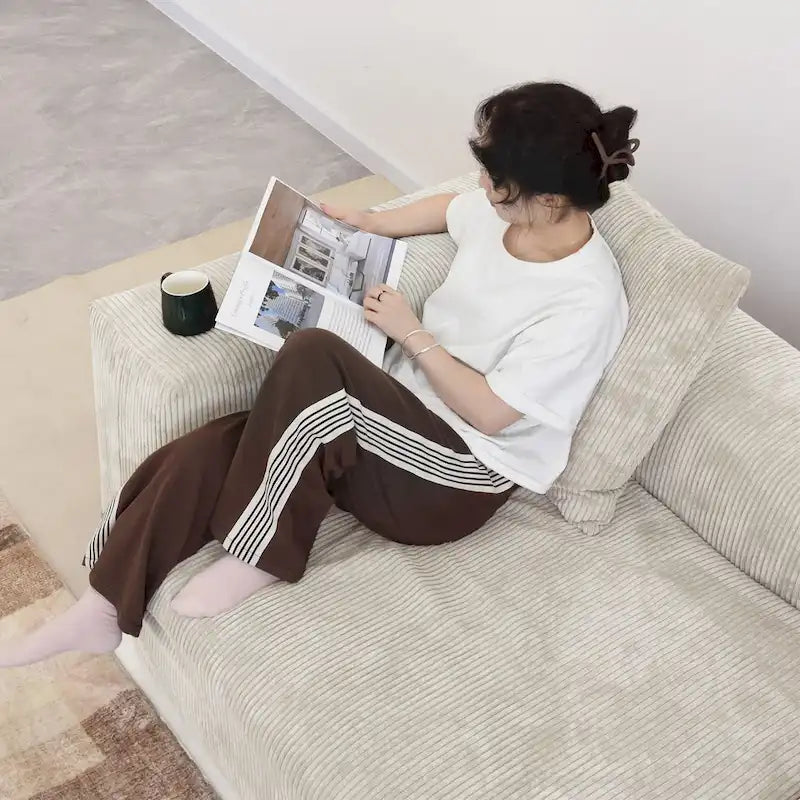 141,73 Canapé sectionnel modulaire réversible en velours côtelé, grand, en forme de L avec pouf et oreiller