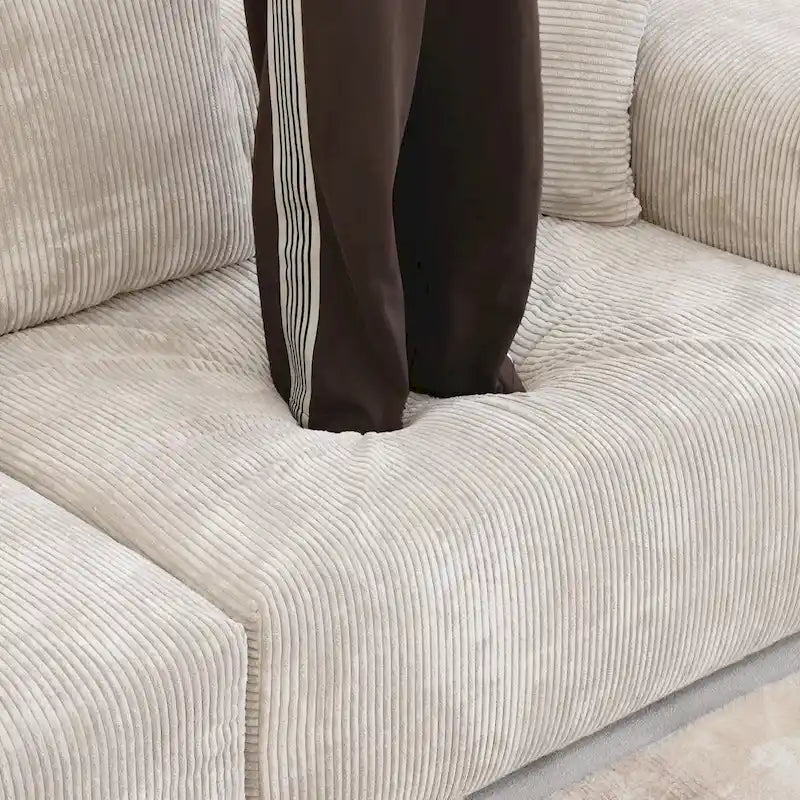 141,73 Canapé sectionnel modulaire réversible en velours côtelé, grand, en forme de L avec pouf et oreiller