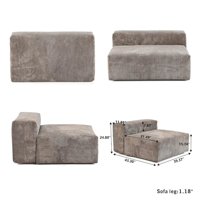 141,73 Canapé sectionnel modulaire réversible en velours côtelé, grand, en forme de L avec pouf et oreiller