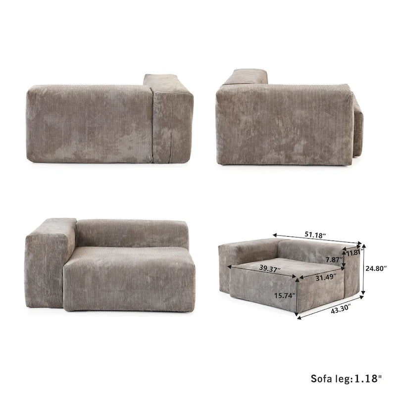 141,73 Canapé sectionnel modulaire réversible en velours côtelé, grand, en forme de L avec pouf et oreiller