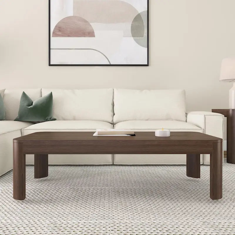 Table basse rectangulaire galbée en bois et poutre
