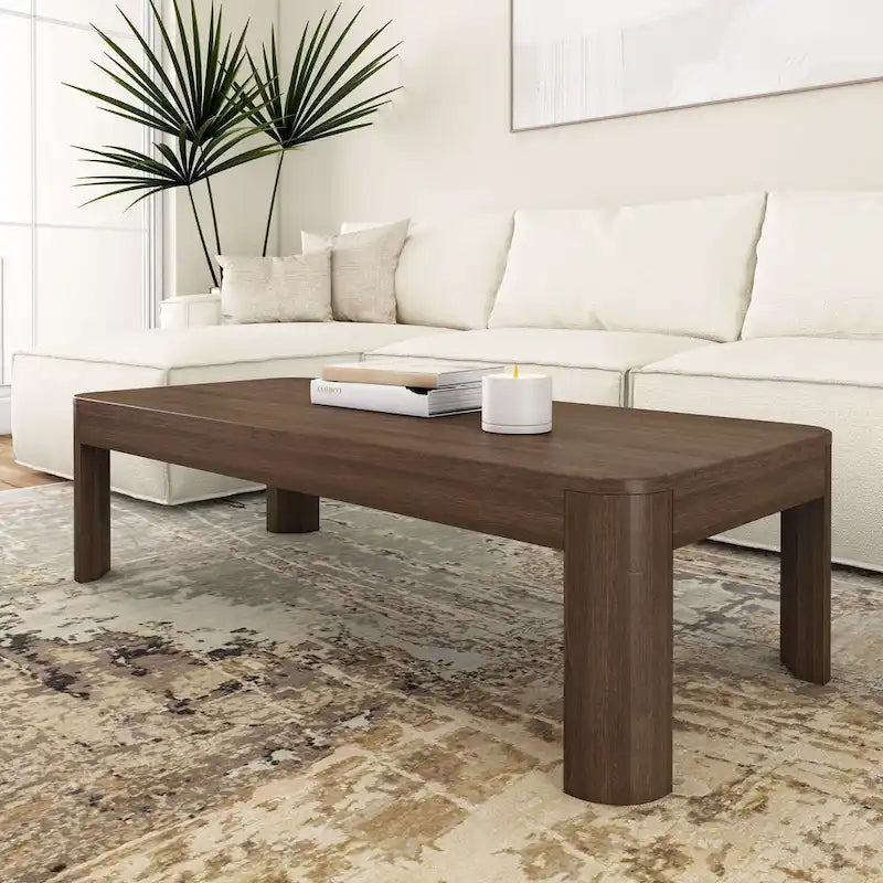 Table basse rectangulaire galbée en bois et poutre