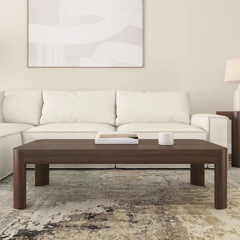 Table basse rectangulaire galbée en bois et poutre