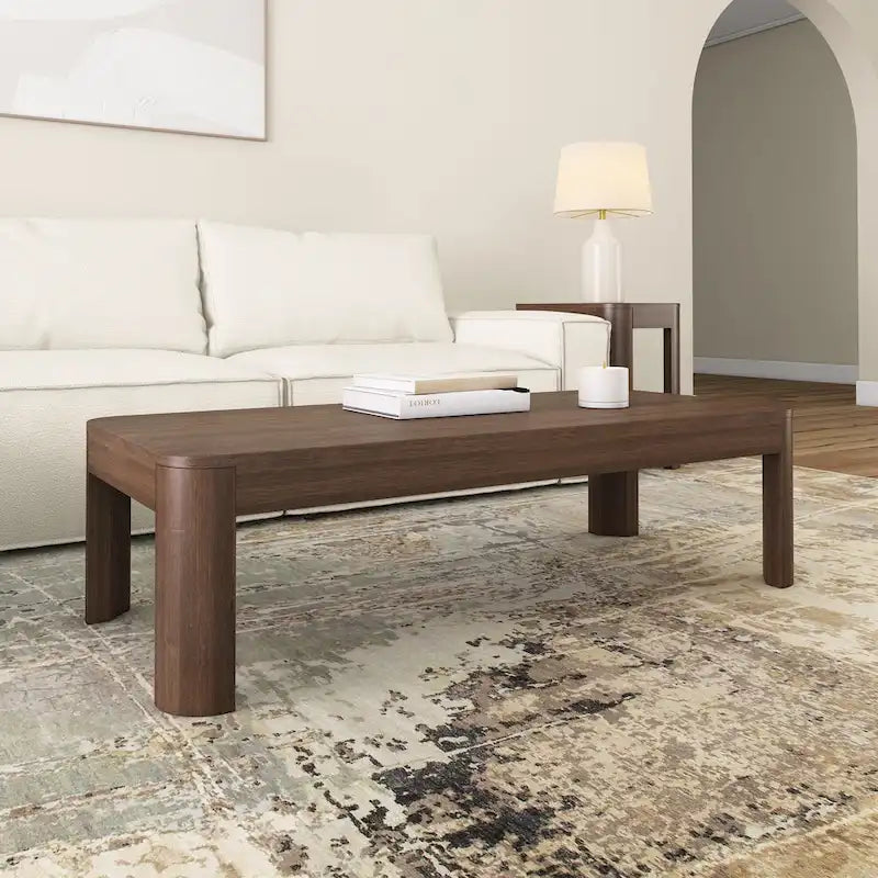 Table basse rectangulaire galbée en bois et poutre