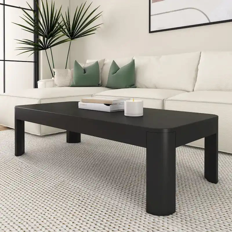 Table basse rectangulaire galbée en bois et poutre