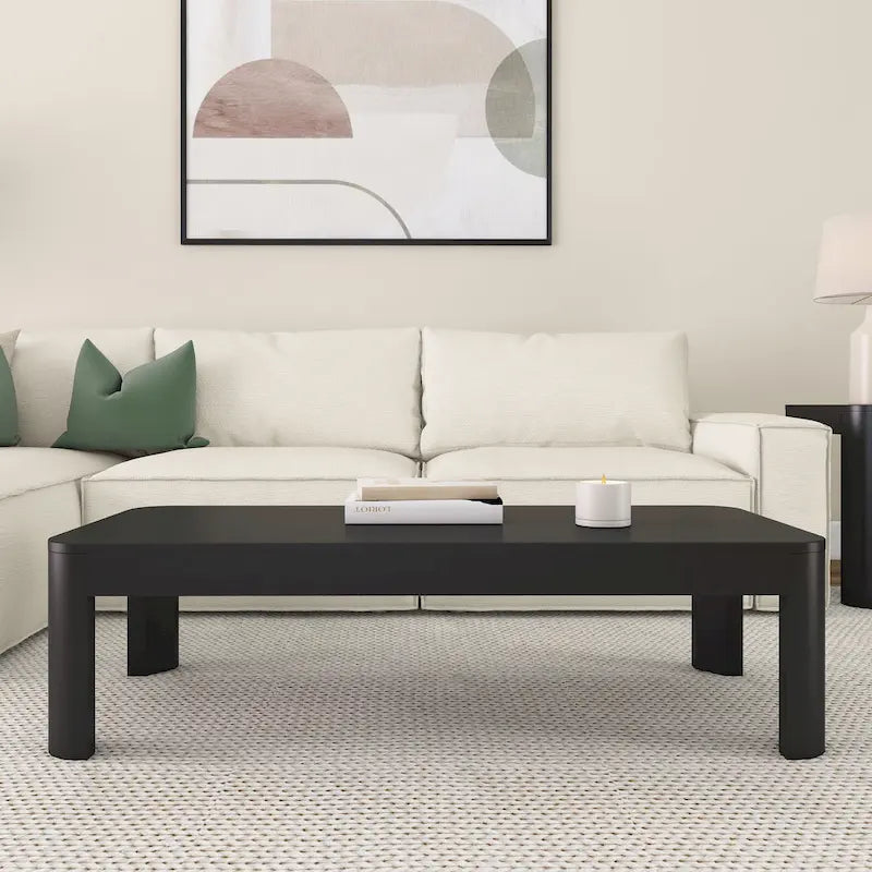 Table basse rectangulaire galbée en bois et poutre