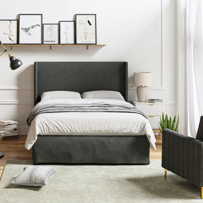 Housse de lit en tissu lavable de style traditionnel avec lit rembourré à cadre métallique
