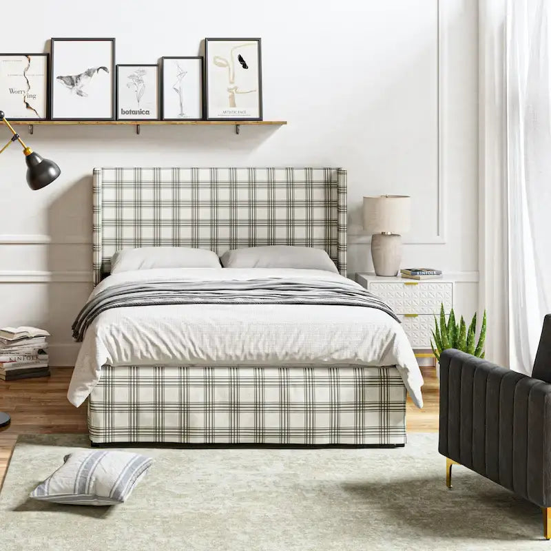 Housse de lit en tissu lavable de style traditionnel avec lit rembourré à cadre métallique