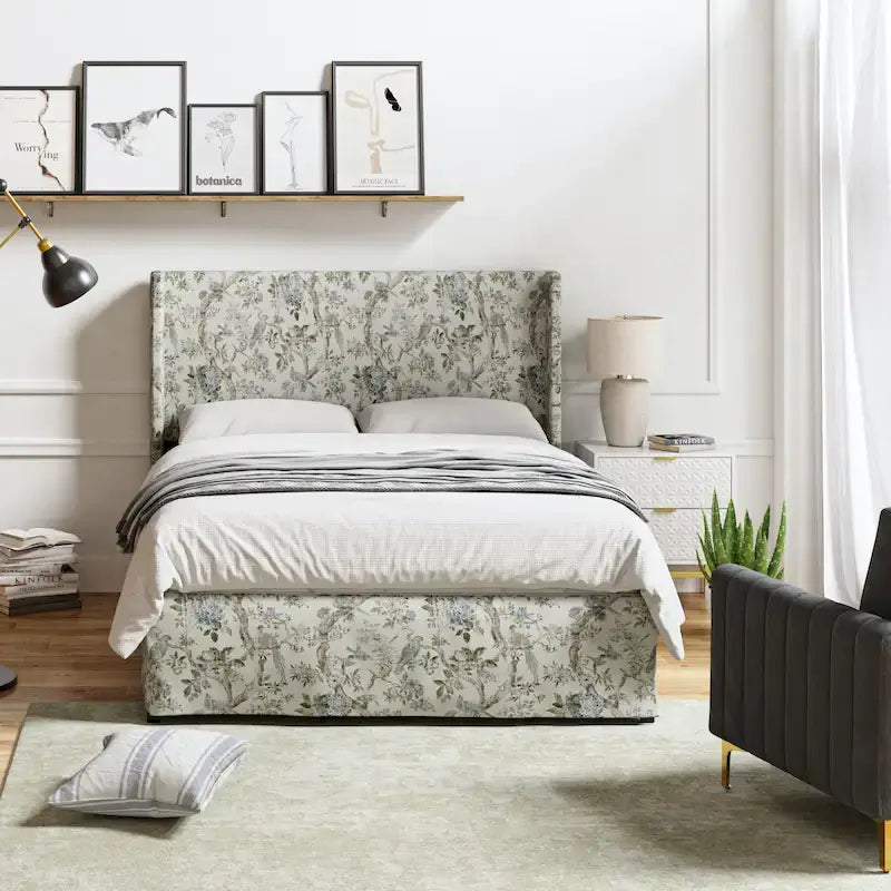 Housse de lit en tissu lavable de style traditionnel avec lit rembourré à cadre métallique