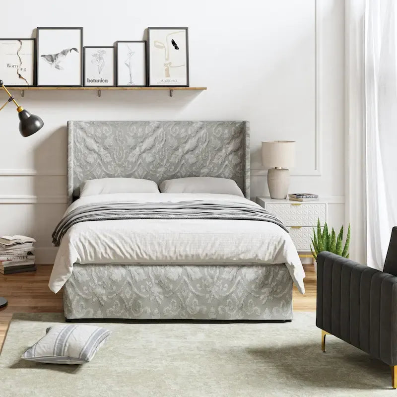 Housse de lit en tissu lavable de style traditionnel avec lit rembourré à cadre métallique