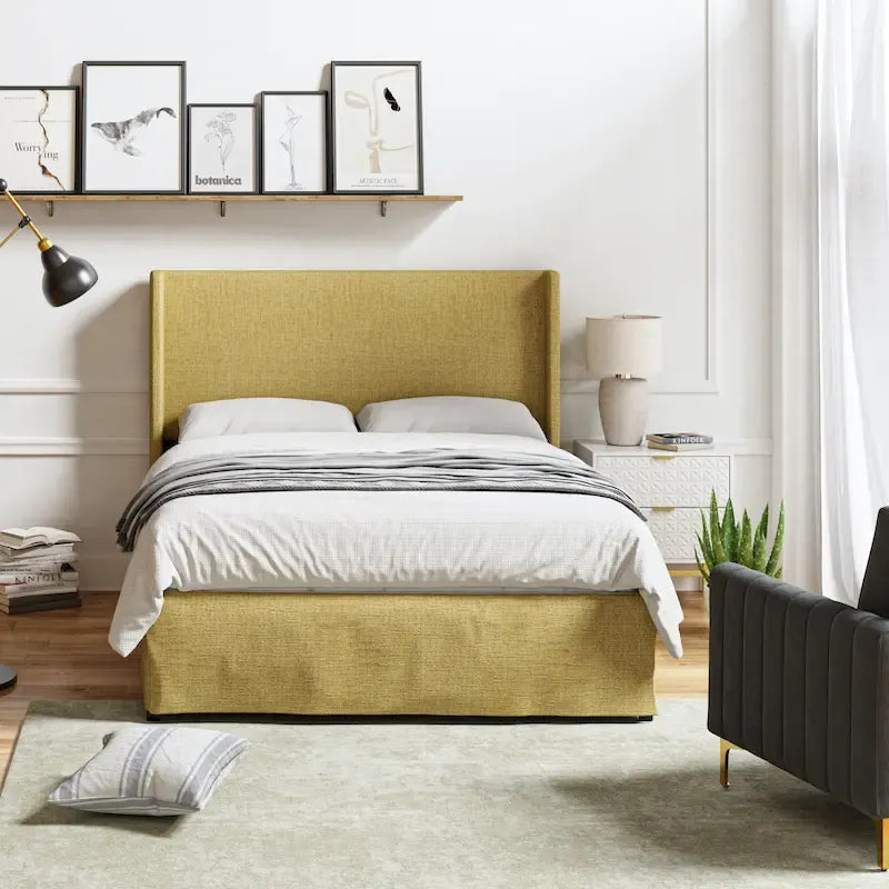 Housse de lit en tissu lavable de style traditionnel avec lit rembourré à cadre métallique