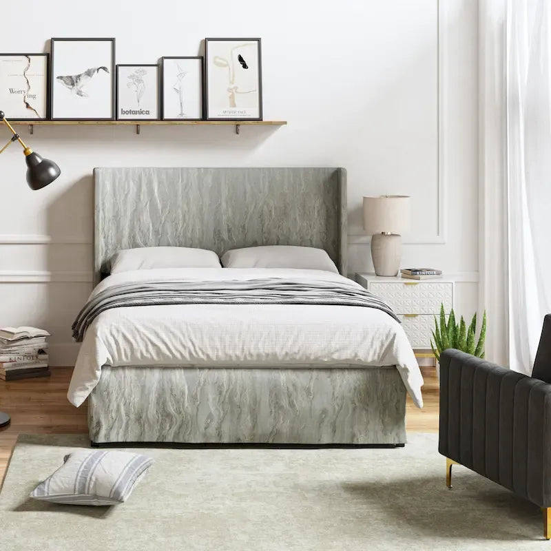 Housse de lit en tissu lavable de style traditionnel avec lit rembourré à cadre métallique